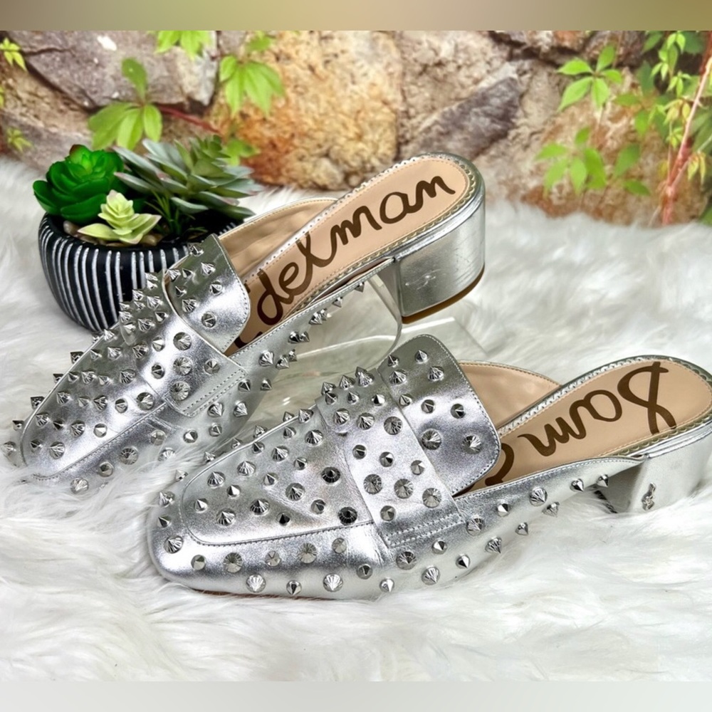 SAM EDELMAN Silver Studded Augustus Mules, 10